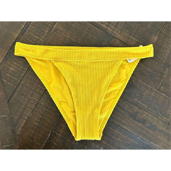 Aerie Yellow Crinkle Banded Cheeky Bikini Bottom Size Medium New - Picture 2 of 4